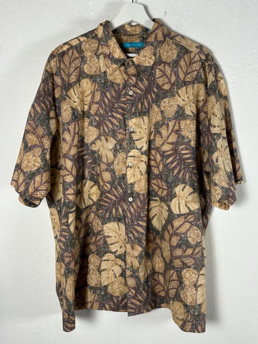 Tori Richard Mens Button Up Hawaiian Shirt 2XL Cotton Leaf Print Made in Hawaii